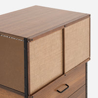 Custom CSU 120 Storage Unit Walnut 2 Drawer Split Sliding Burlap Doors