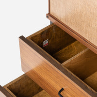 Custom CSU 120 Storage Unit Walnut 2 Drawer Split Sliding Burlap Doors