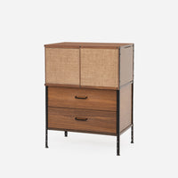 Custom CSU 120 Storage Unit Walnut 2 Drawer Split Sliding Burlap Doors
