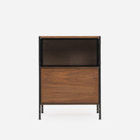 Custom CSU 120 Storage Unit Walnut 2 Drawer Split Sliding Burlap Doors