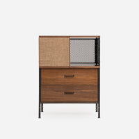 Custom CSU 120 Storage Unit Walnut 2 Drawer Split Sliding Burlap Doors