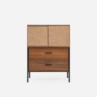 Custom CSU 120 Storage Unit Walnut 2 Drawer Split Sliding Burlap Doors