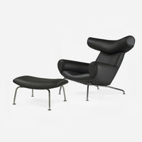 Ox Chair & Ottoman Set - Black Leather