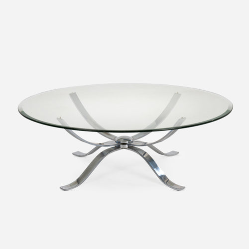 Vintage Round Chrome and Glass Coffee Table